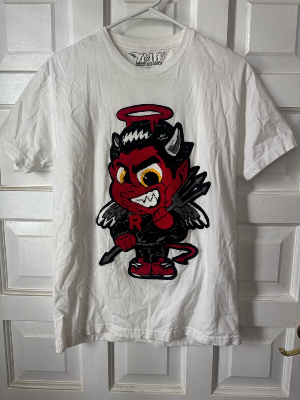 White Kids Tee with Red Devil Graphic